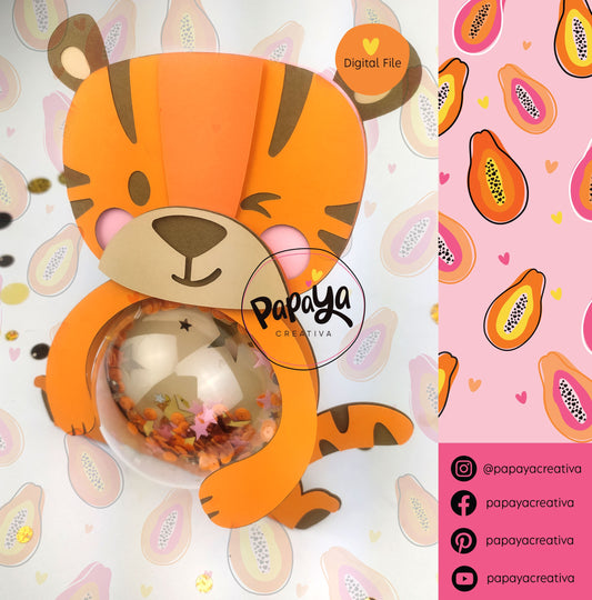 Tiger DIGITAL FILE Candy holder / Dome size 8cm *dashed lines to open for sweets*