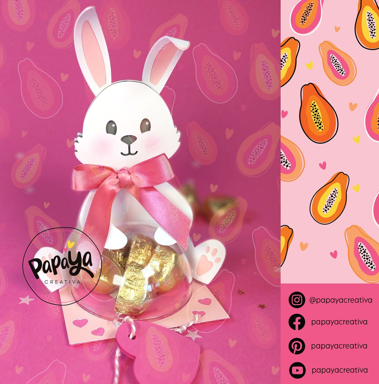 Lovely Bunny DIGITAL FILE Candy Holder / Dome size 8cm/ Open and close system envelope