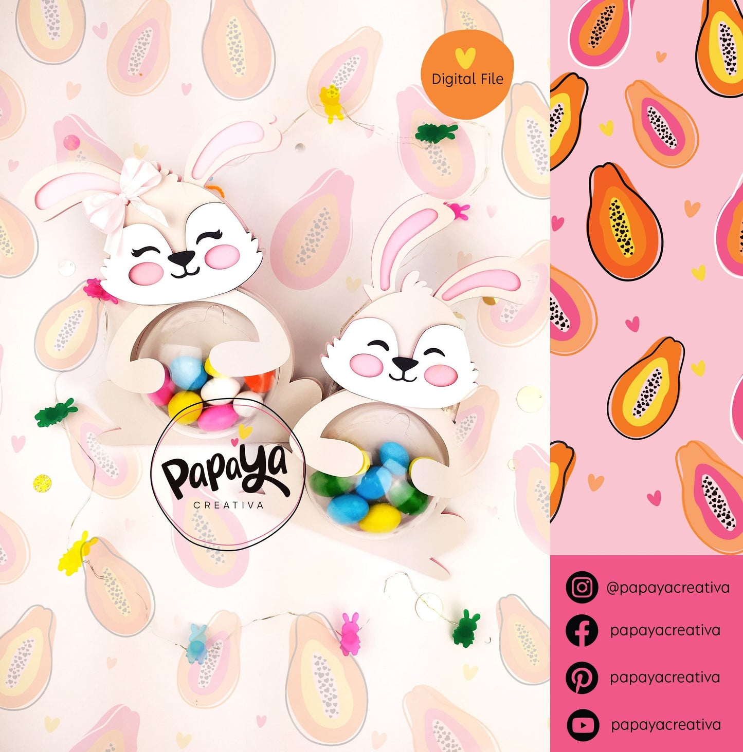 Cut File Adorable Rabbits Set Candy Holder/ Dome size 8cm