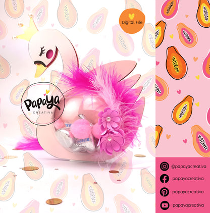 Adorable Swan DIGITAL FILE Candy Holder / Baby Girl / Dome size 8cm *dashed lines to open for sweets*
