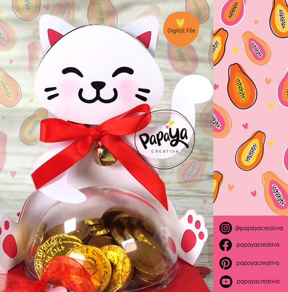 Maneki-neko DIGITAL FILE Candy holder / Dome size 8cm/ envelope open and close system