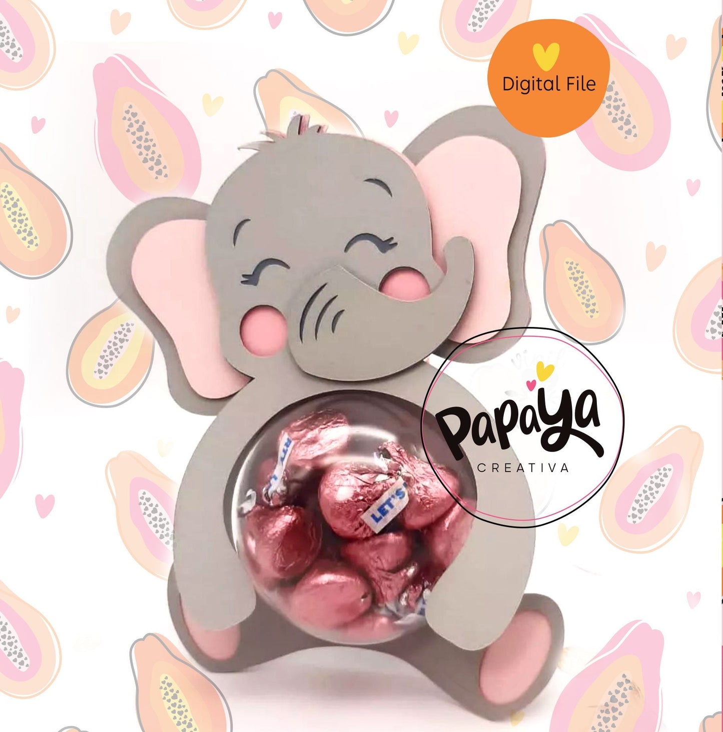 Elephants Set DIGITAL FILE Candy holder/ Dome size 8cm/*dashed lines to open for sweets*