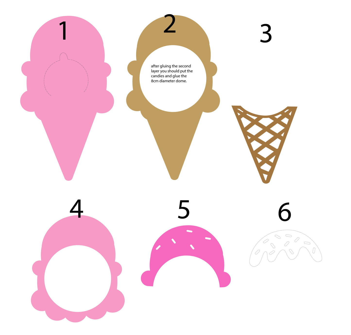 Ice Cream Set DIGITAL FILE Candy holder / dome size 8cm *dashed lines to open for sweets*