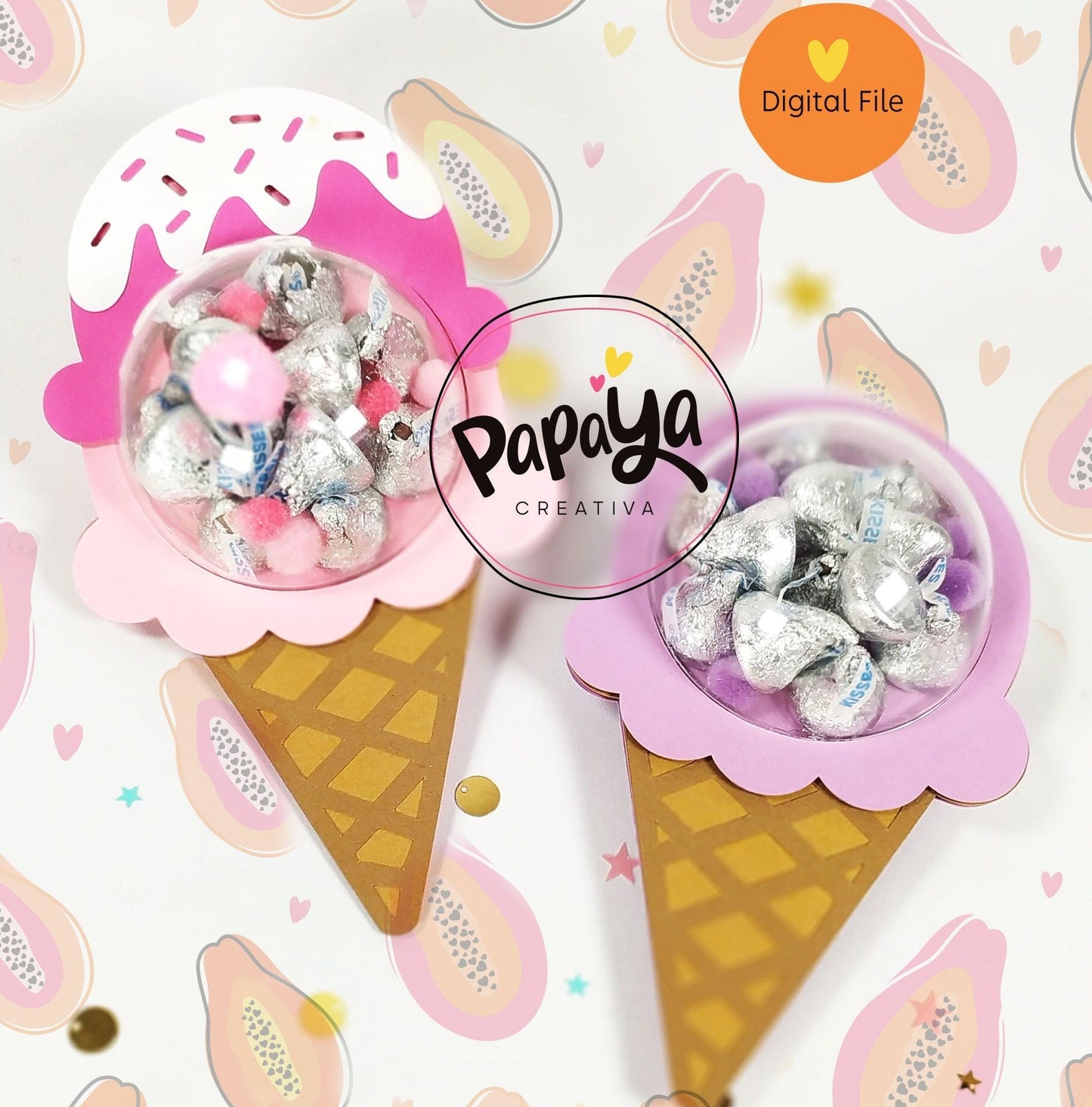 Ice Cream Set DIGITAL FILE Candy holder / dome size 8cm *dashed lines to open for sweets*