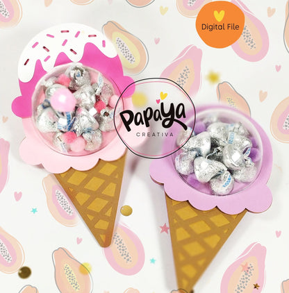 Ice Cream Set DIGITAL FILE Candy holder / dome size 8cm *dashed lines to open for sweets*