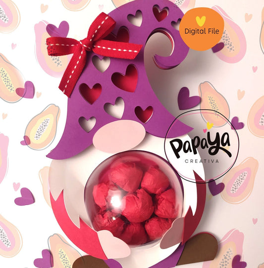 Gnome Valentines DIGITAL FILE Candy holder Dome size 8cm *dashed lines to open for sweets*
