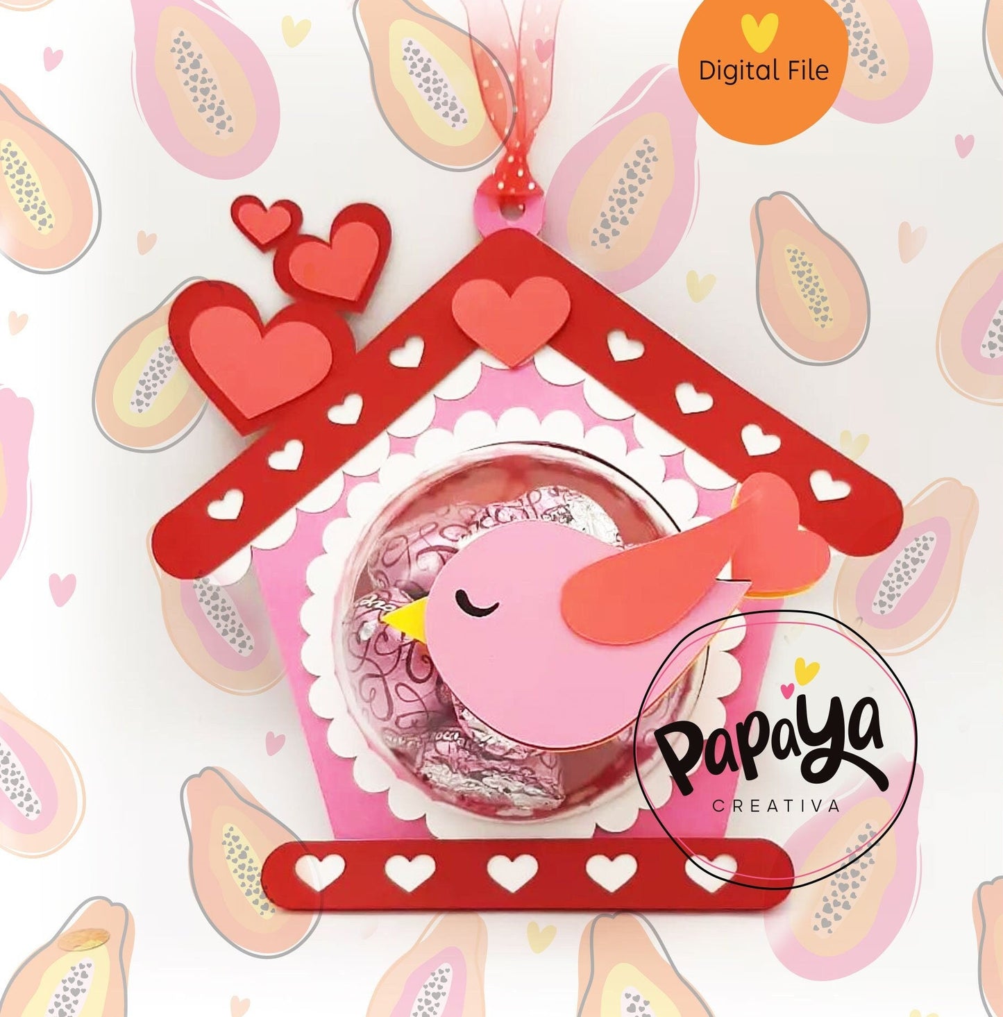 House Bird DIGITAL FILE Candy Holder / dome size 8cm *dashed lines to open for sweets*