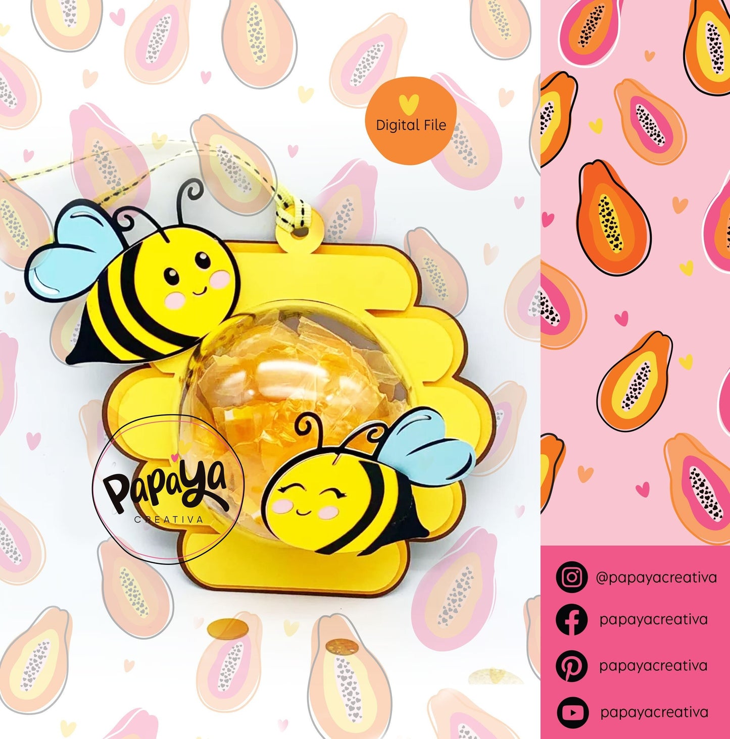 Sweet Bee DIGITAL FILE Candy Holder/ dome size 8cm *dashed lines to open for sweets*