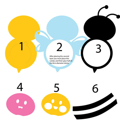 Adorable Bee Set DIGITAL FILES Candy holder/ Dome size 8cm *dashed lines to open for sweets*