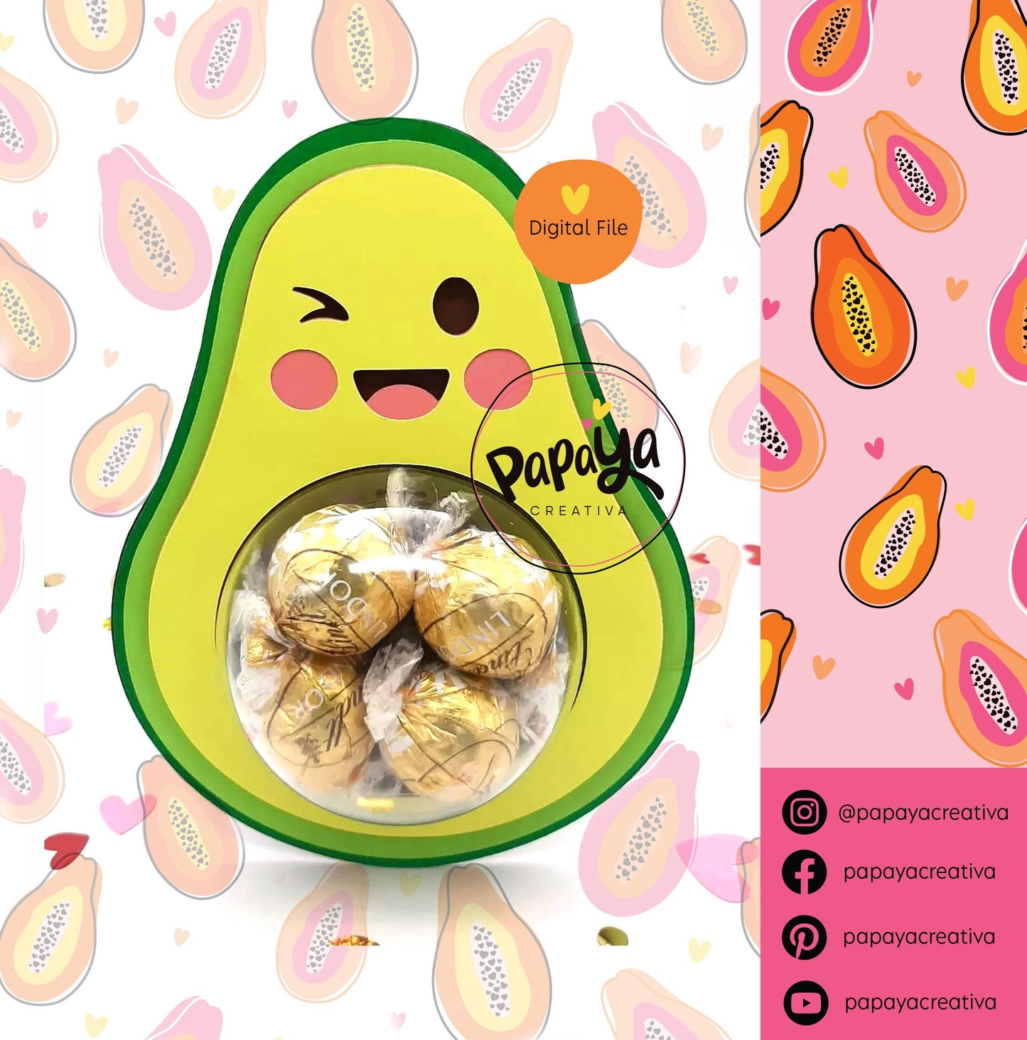 Sweet Avocado DIGITAL FILE Candy Holder/ Dome size 8cm *dashed lines to open for sweets*