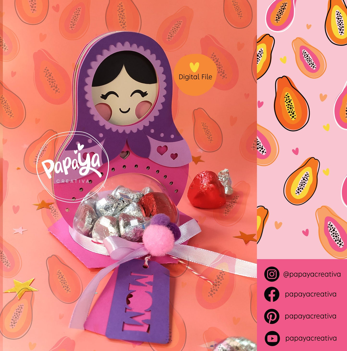 Adorable Matrioshka DIGITAL FILE Candy Holder / Dome size 8cm/ Flower Open and close system