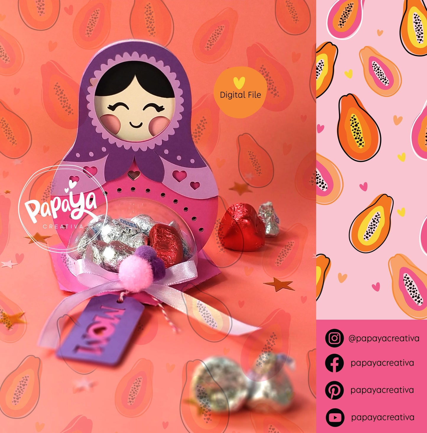 Adorable Matrioshka DIGITAL FILE Candy Holder / Dome size 8cm/ Flower Open and close system