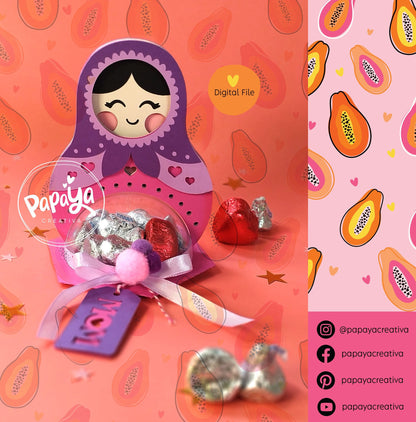 Adorable Matrioshka DIGITAL FILE Candy Holder / Dome size 8cm/ Flower Open and close system