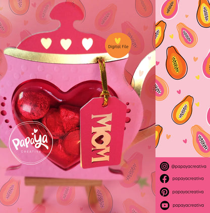Cut File Happy Mothers Day (kettle) Candy holder/ Heart size 8cm / Open and close system