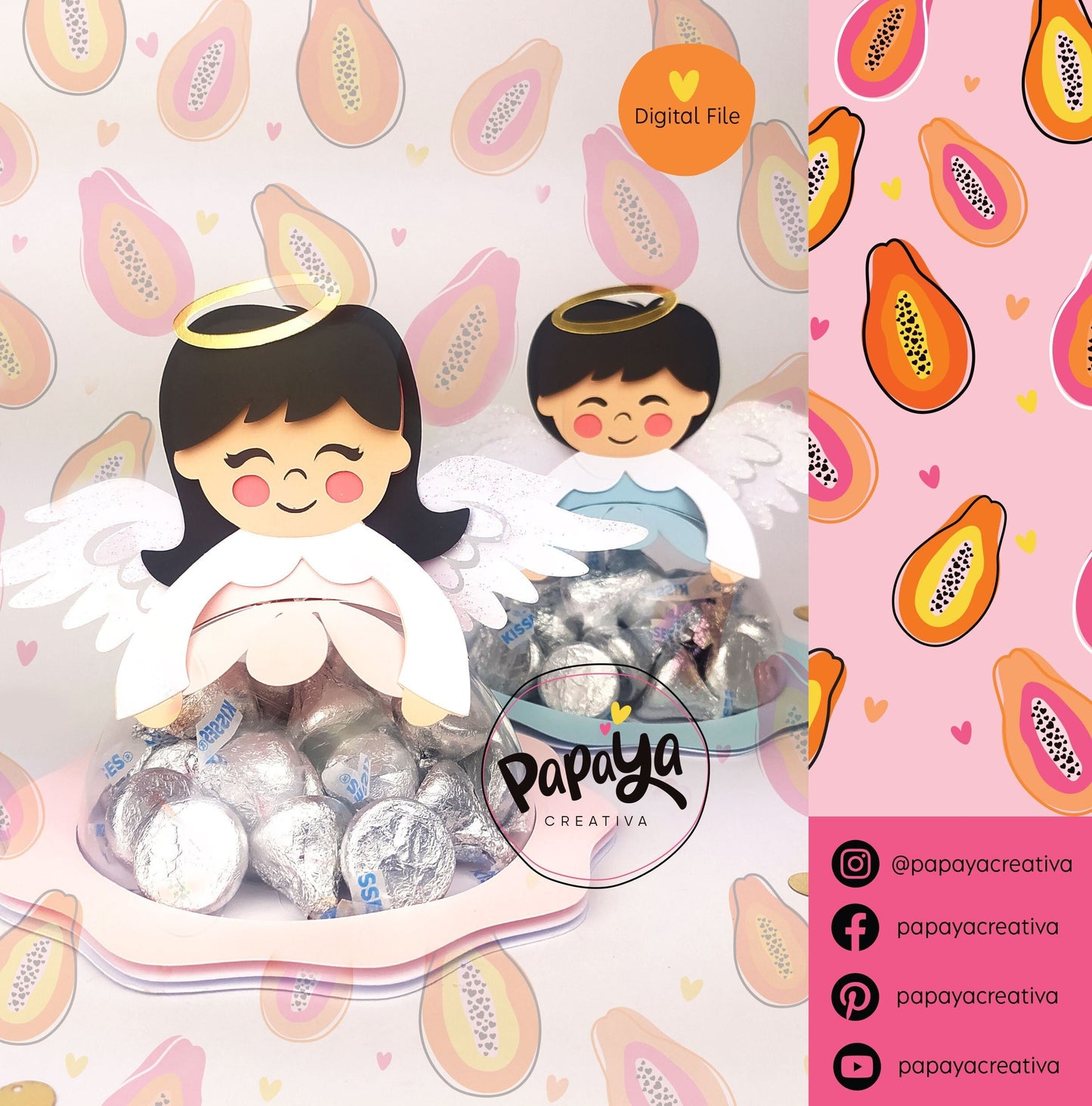 Little Set Angels DIGITAL FILE Candy Holder / Dome Size 8cm *dashed lines to open for sweets*