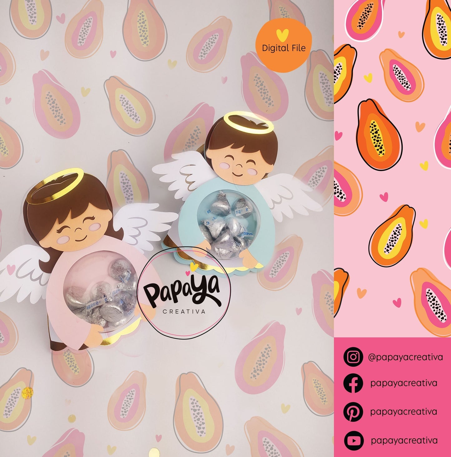 Girl & Boy Angels DIGITAL FILE Candy Holder / Dome size 8cm *dashed lines to open for sweets*