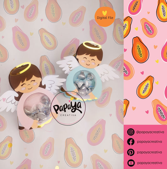 Girl & Boy Angels DIGITAL FILE Candy Holder / Dome size 8cm *dashed lines to open for sweets*