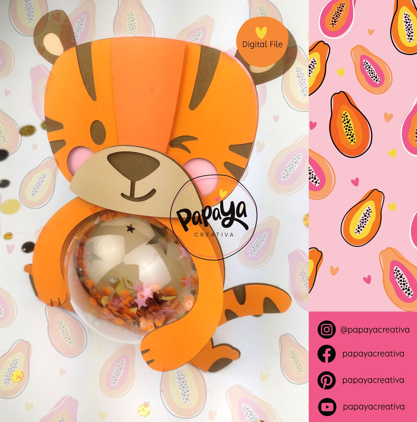 Tiger DIGITAL FILE Candy holder / Dome size 8cm *dashed lines to open for sweets*