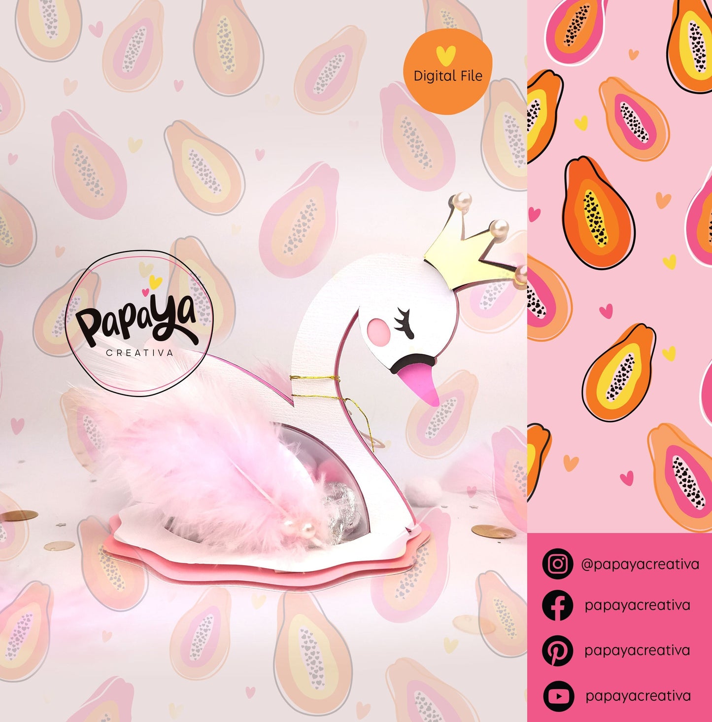 Swan DIGITAL FILE Candy Holder / Dome size 8cm *dashed lines to open for sweets*