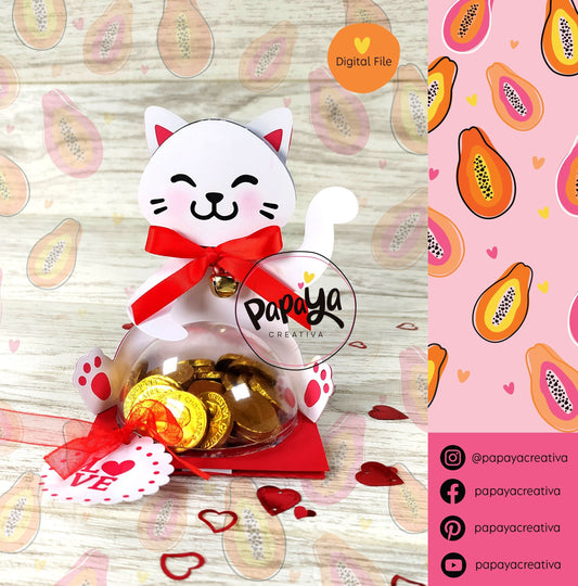 Maneki-neko DIGITAL FILE Candy holder / Dome size 8cm/ envelope open and close system