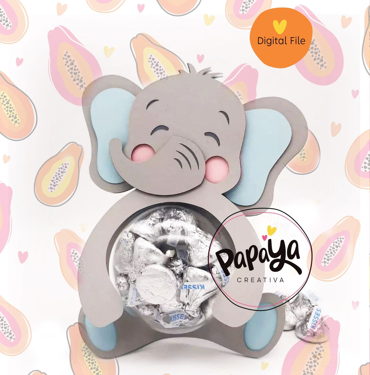Elephants Set DIGITAL FILE Candy holder/ Dome size 8cm/*dashed lines to open for sweets*