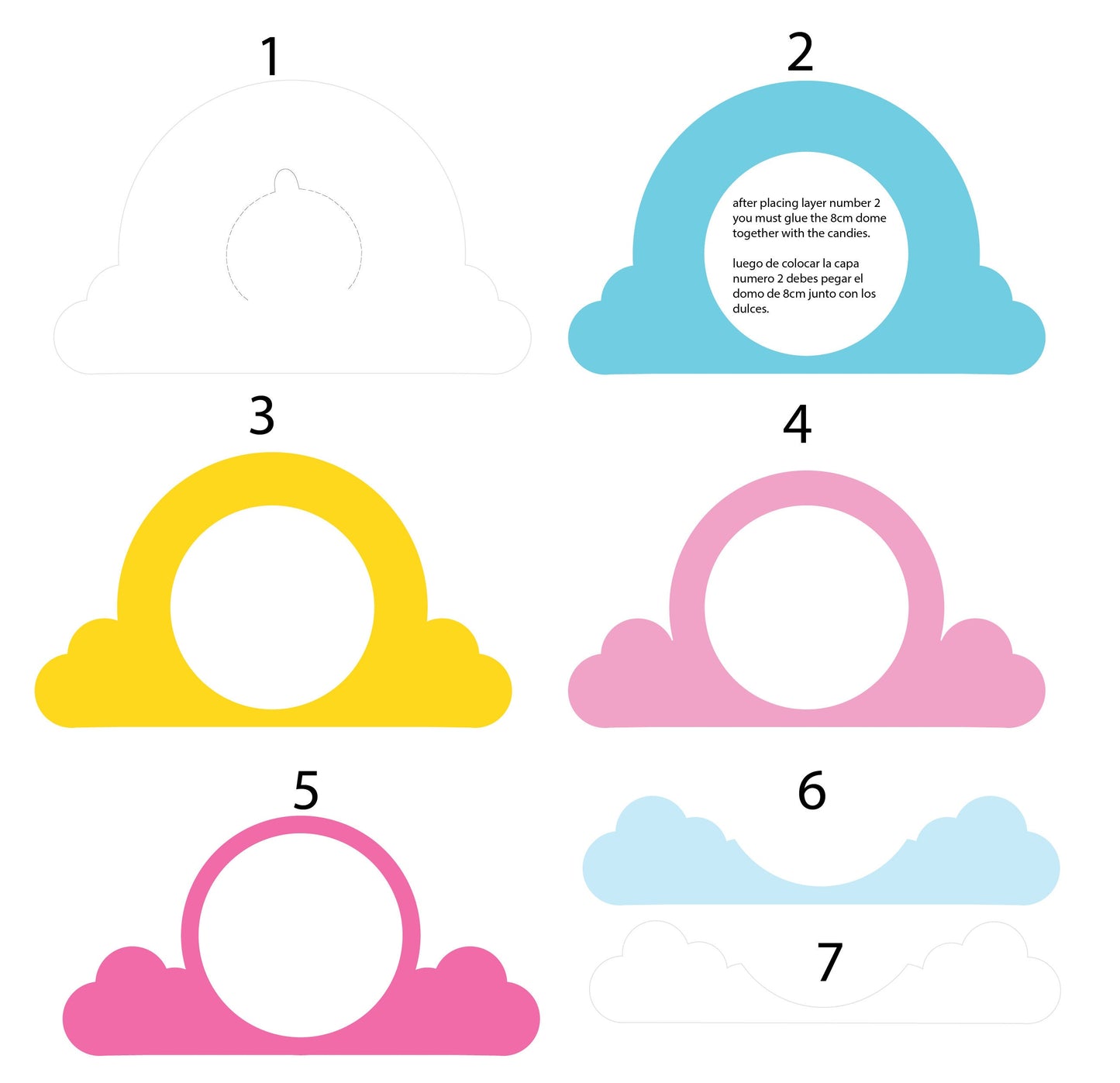 Rainbow DIGITAL FILE Candy Holder Set / Dome size 8cm *dashed lines to open for sweets*