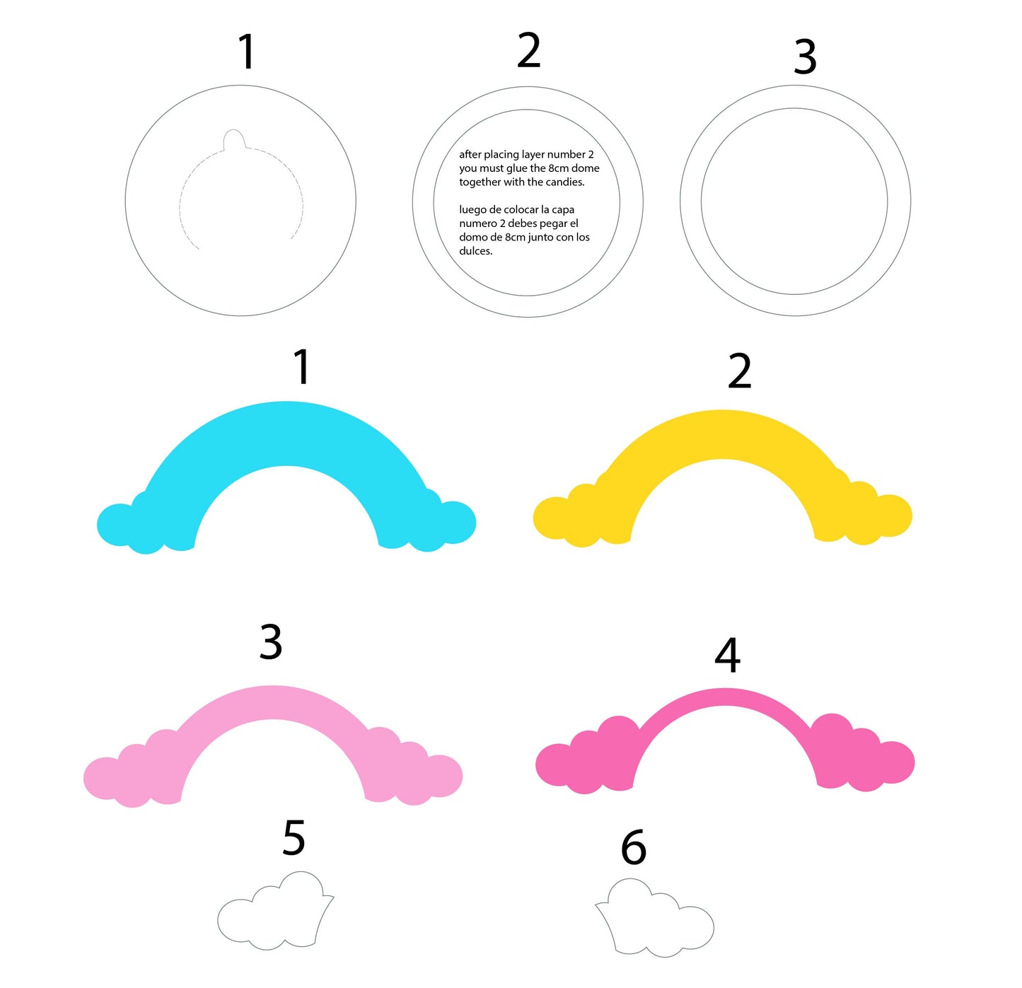 Rainbow DIGITAL FILE Candy Holder Set / Dome size 8cm *dashed lines to open for sweets*