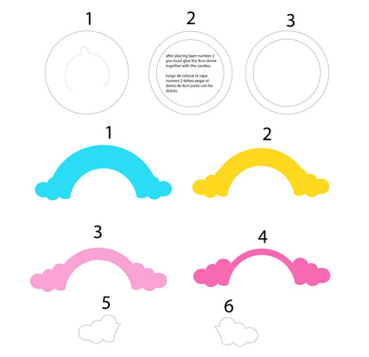 Rainbow DIGITAL FILE Candy Holder Set / Dome size 8cm *dashed lines to open for sweets*