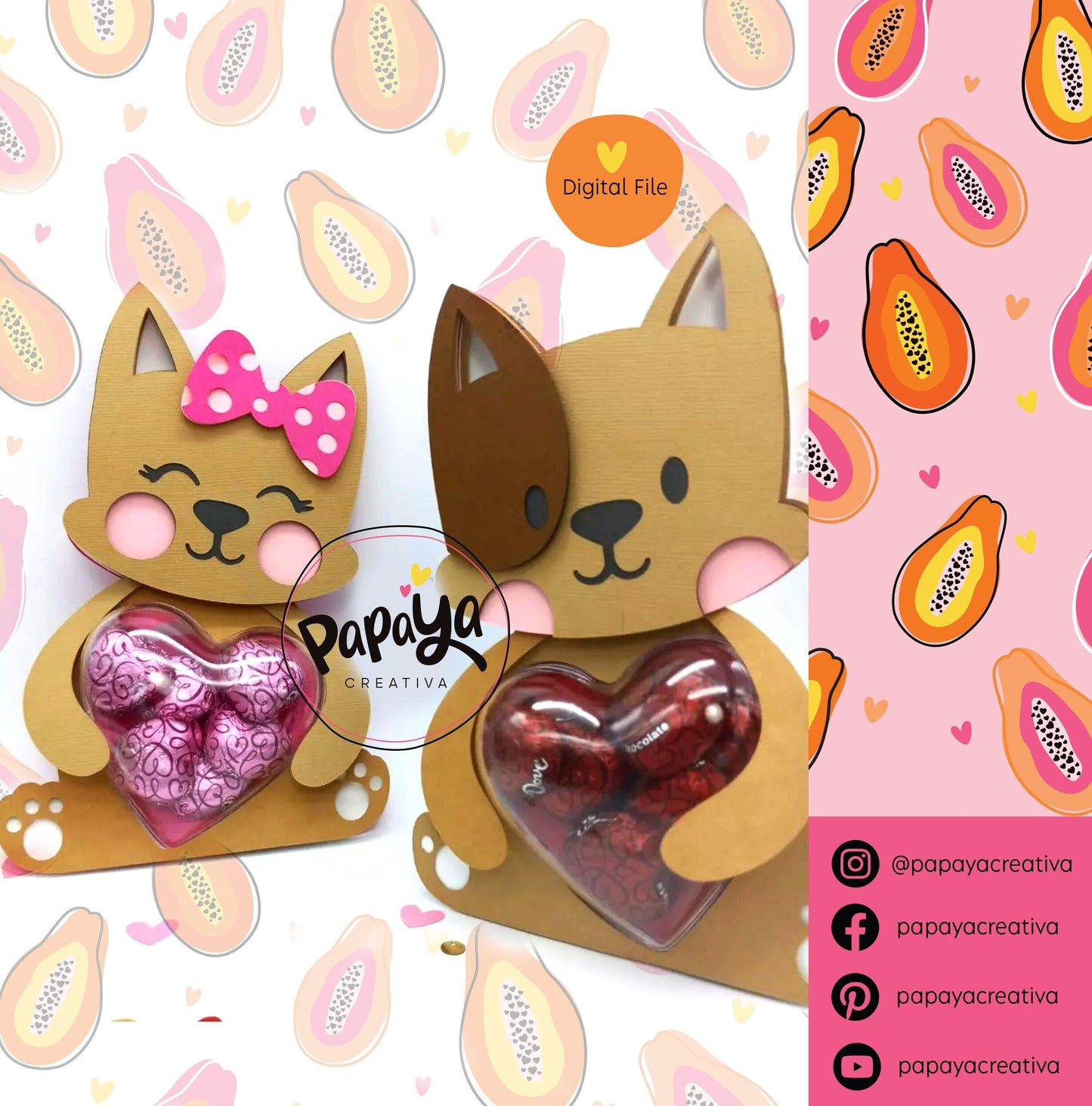 Puppies Love DIGITAL FILE Candy holder / Heart size 8cm *dashed lines to open for sweets*