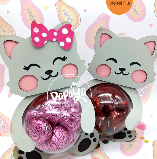 Love Kittens Set DIGITAL FILES Candy holder Dome size 8cm *dashed lines to open for sweets*