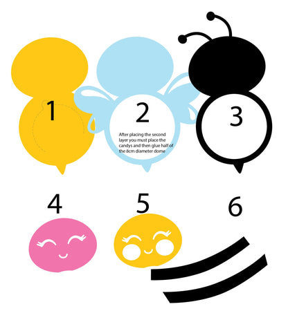 Adorable Bee Set DIGITAL FILES Candy holder/ Dome size 8cm *dashed lines to open for sweets*
