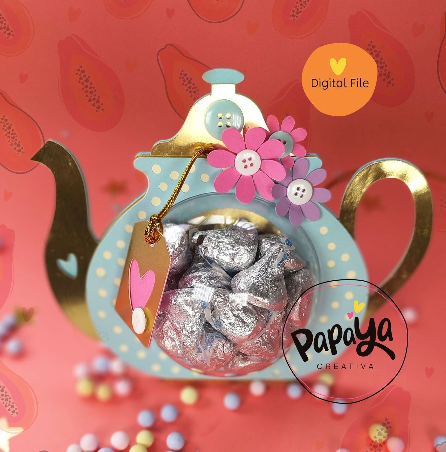 Tea DIGITAL FILE Candy Holder/ Dome size 8cm/ Open and close system