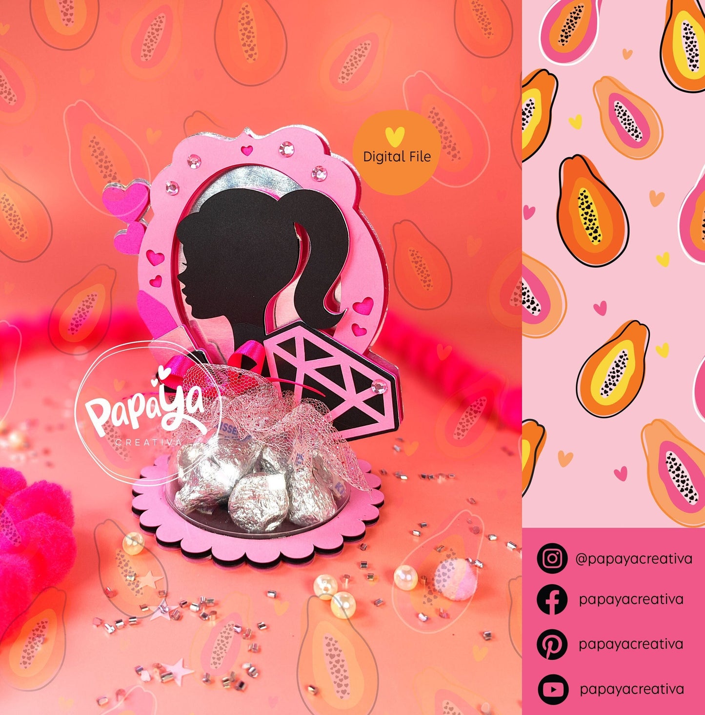 Fashion Girl DIGITAL FILE Candy Holder/ Dome size 8cm/ Open and close system