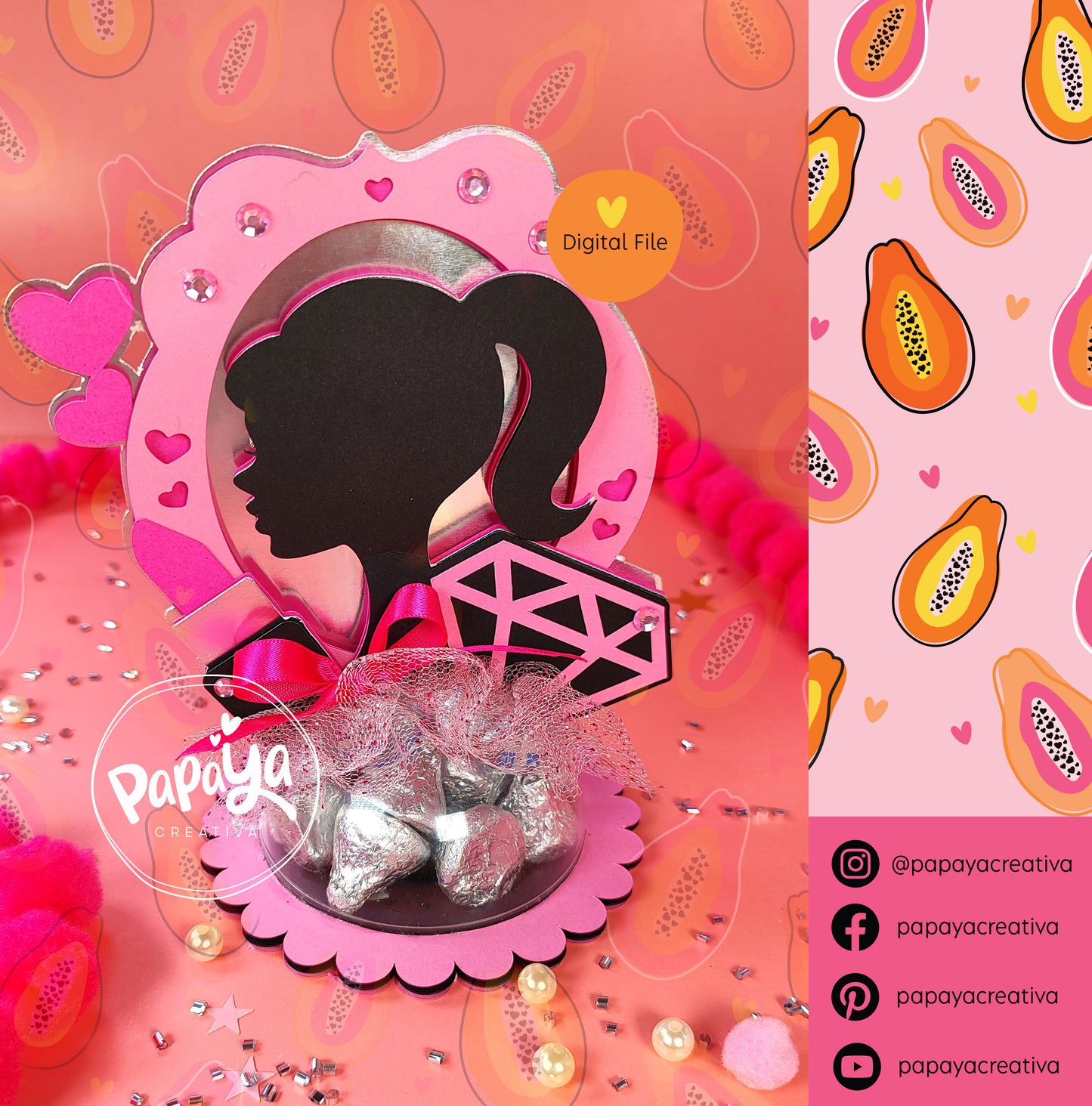 Fashion Girl DIGITAL FILE Candy Holder/ Dome size 8cm/ Open and close system