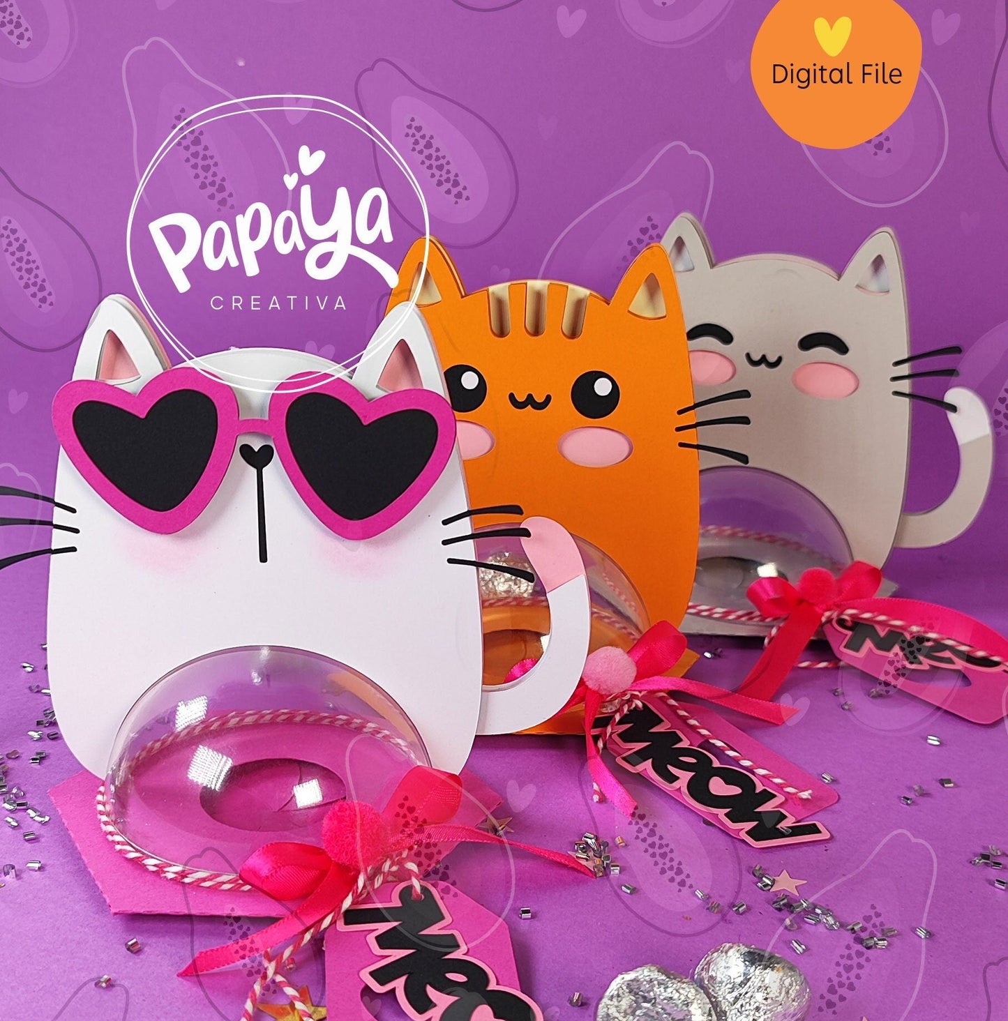 Set of 3 kittens DIGITAL FILES Candy Holder/ Dome size 8cm/ Open and close system