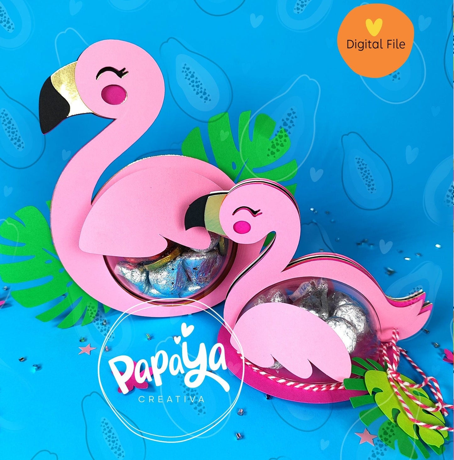Flamingo DIGITAL FILE Candy Holder Set/ Dome size 8cm / open and close system