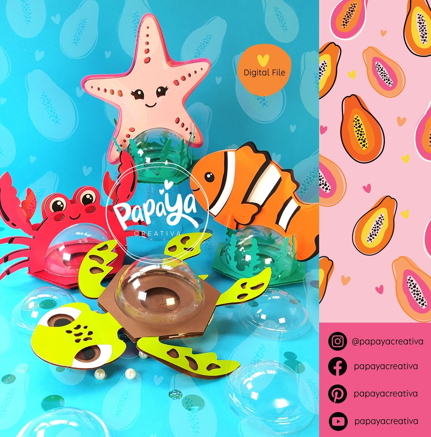 Set of 4 Sea Figures DIGITAL FILES Candy holder / dome size 8cm/ open and close system