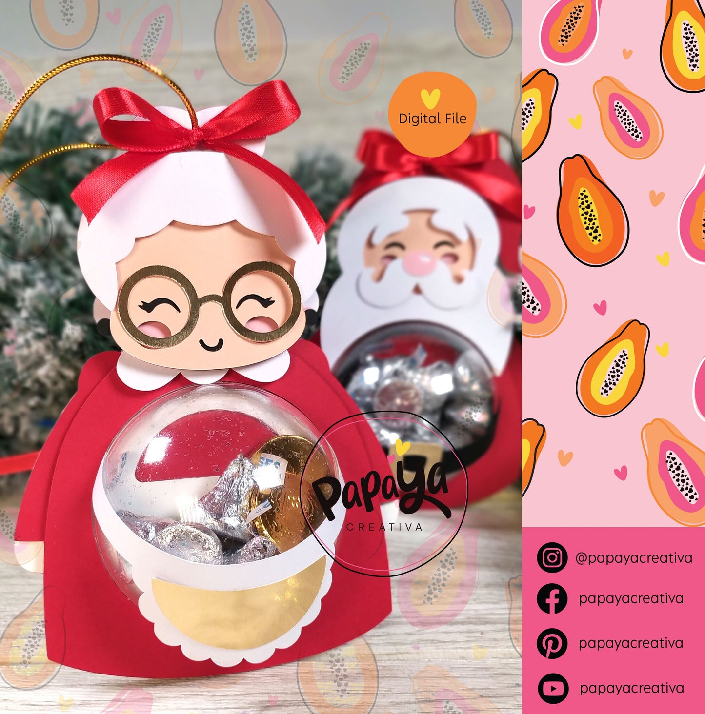 Santa and Mrs Claus Candy Holder (Digital File) SVG/ STUDIO Format Dome size 8cm / Open and close system