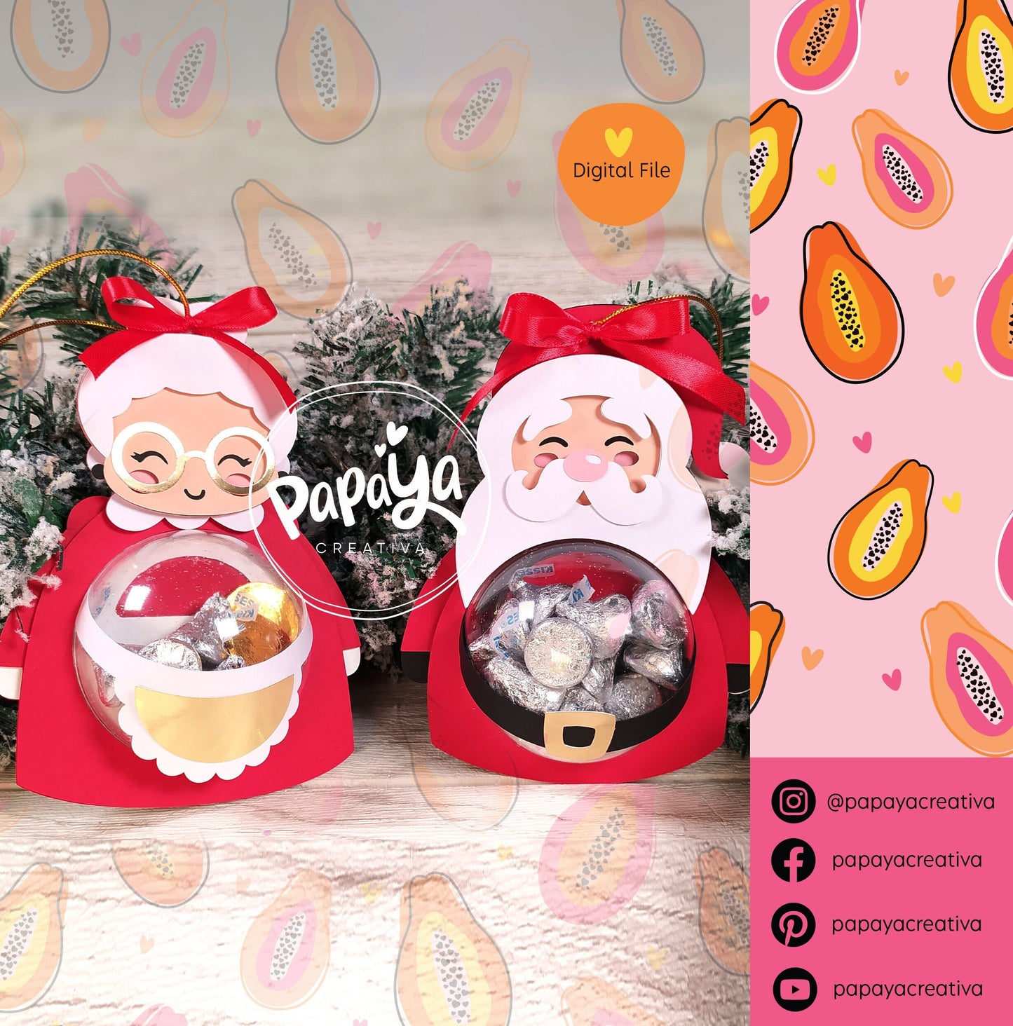 Santa and Mrs Claus Candy Holder (Digital File) SVG/ STUDIO Format Dome size 8cm / Open and close system