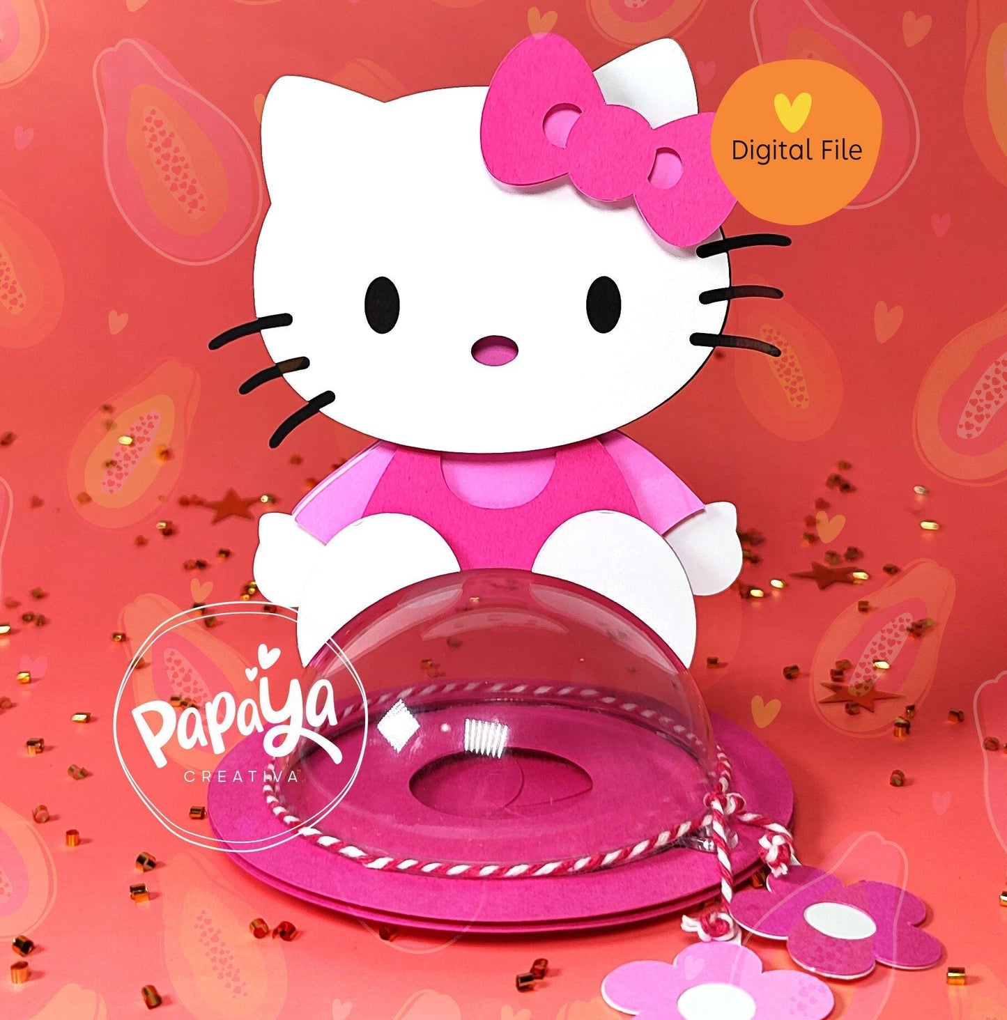 Cute Kitty DIGITAL FILE Candy holder/ dome size 8cm/ open and close system