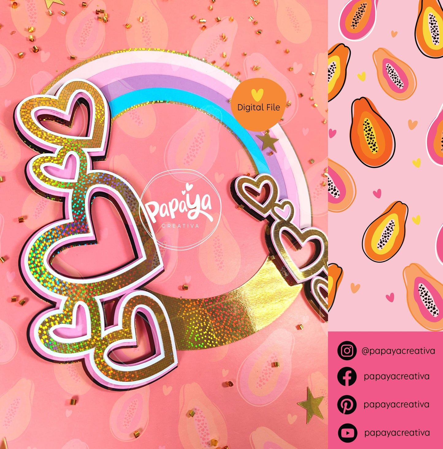 Caketopper base DIGITAL FILE (rainbow and hearts)