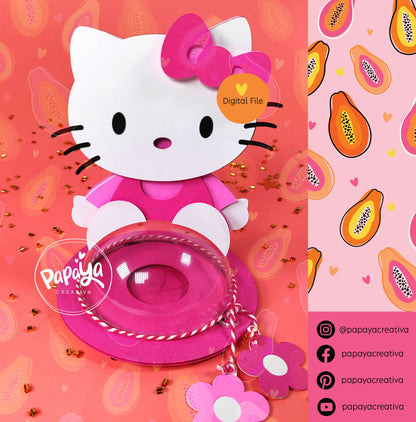 Cute Kitty DIGITAL FILE Candy holder/ dome size 8cm/ open and close system