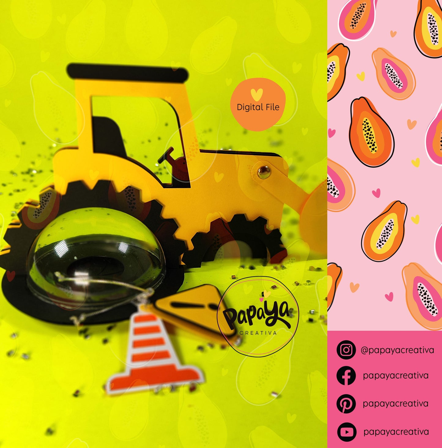 Constructions Tractor DIGITAL FILE Candy holder/ dome size 8cm/ flower system