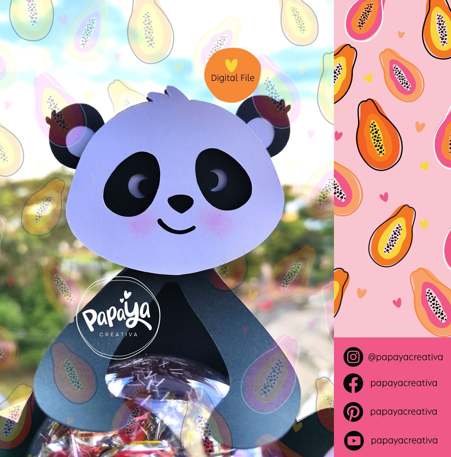 Panda DIGITAL FILE Candy Holder/ Dome size 8cm/ Flower Open and close system