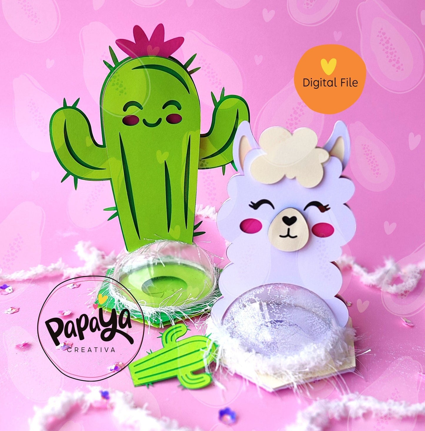Set Llama Cactus DIGITAL FILE Candy Holder/ dome size 8cm/ flower open and close system