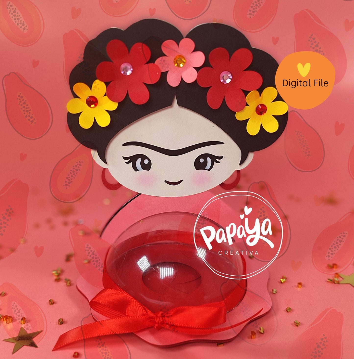 Frida Kahlo Candy Holder/ Dome size 8cm/ Flower envelope system