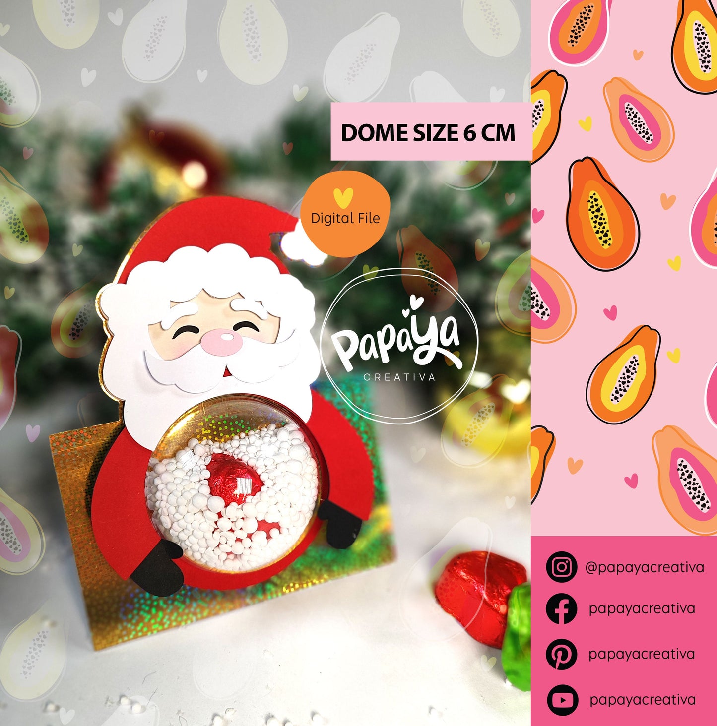 Set Candy Holder & Card Xmas Theme (Digital File) SVG/ STUDIO Format / Dome size 60mm