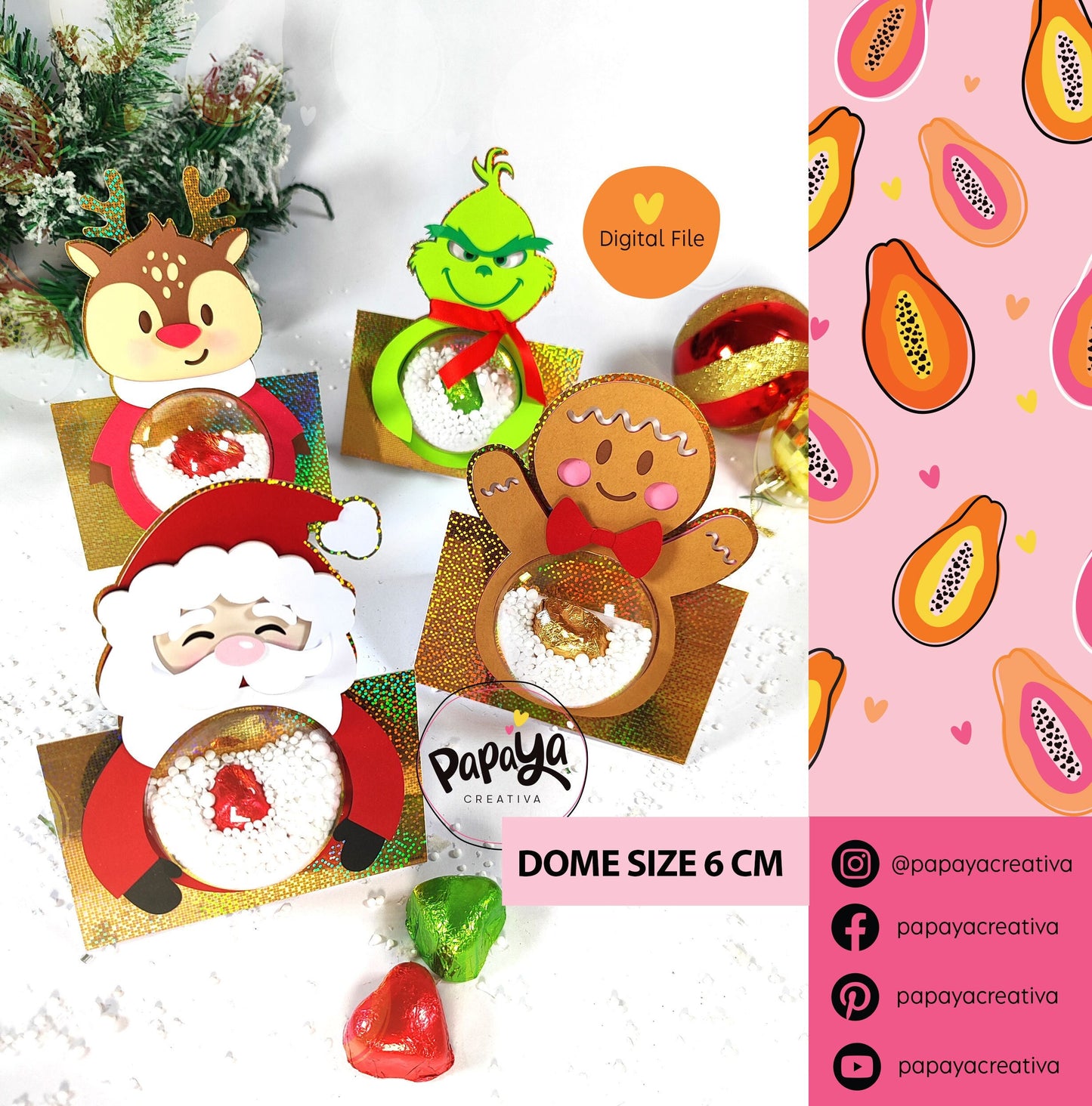Set Candy Holder & Card Xmas Theme (Digital File) SVG/ STUDIO Format / Dome size 60mm
