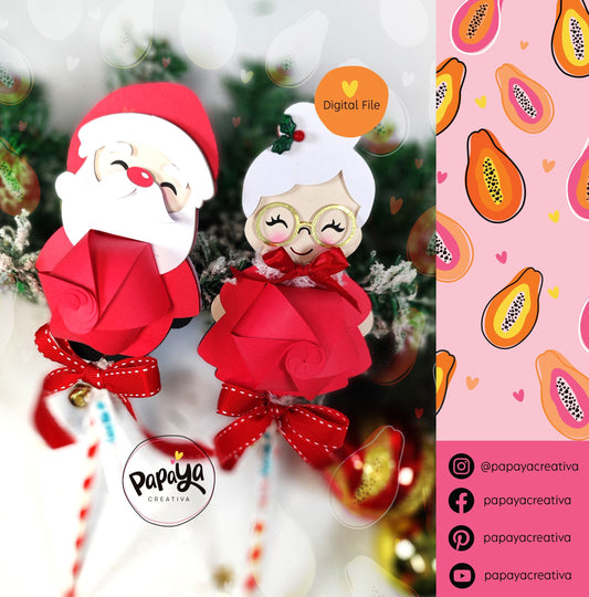 Set Xmas Santa & Mrs Claus Candy holder (Digital File) SVG/ STUDIO Format