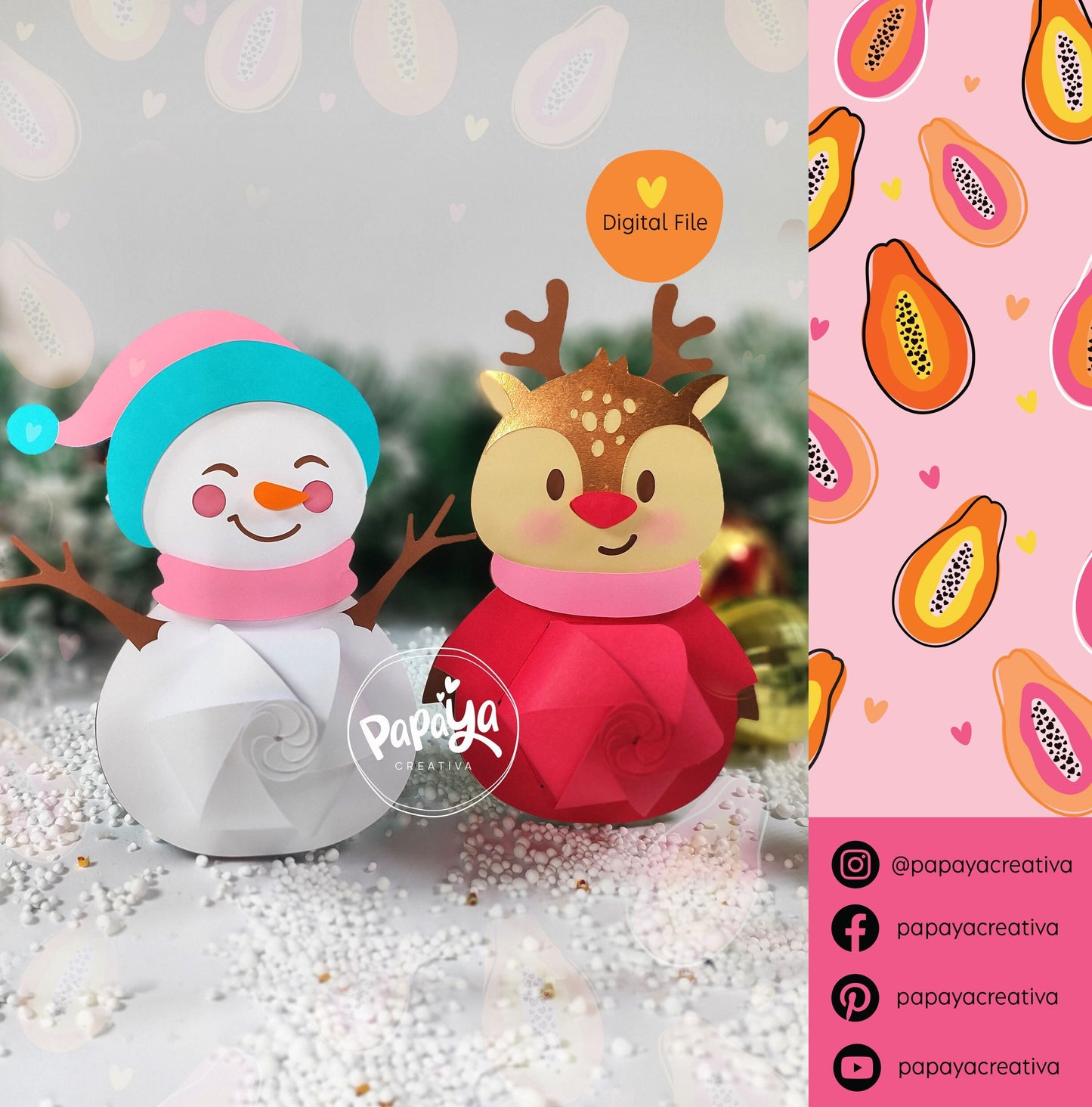 Set Snowman and Rudolf Holder (Digital File) SVG/ STUDIO Format / Xmas theme